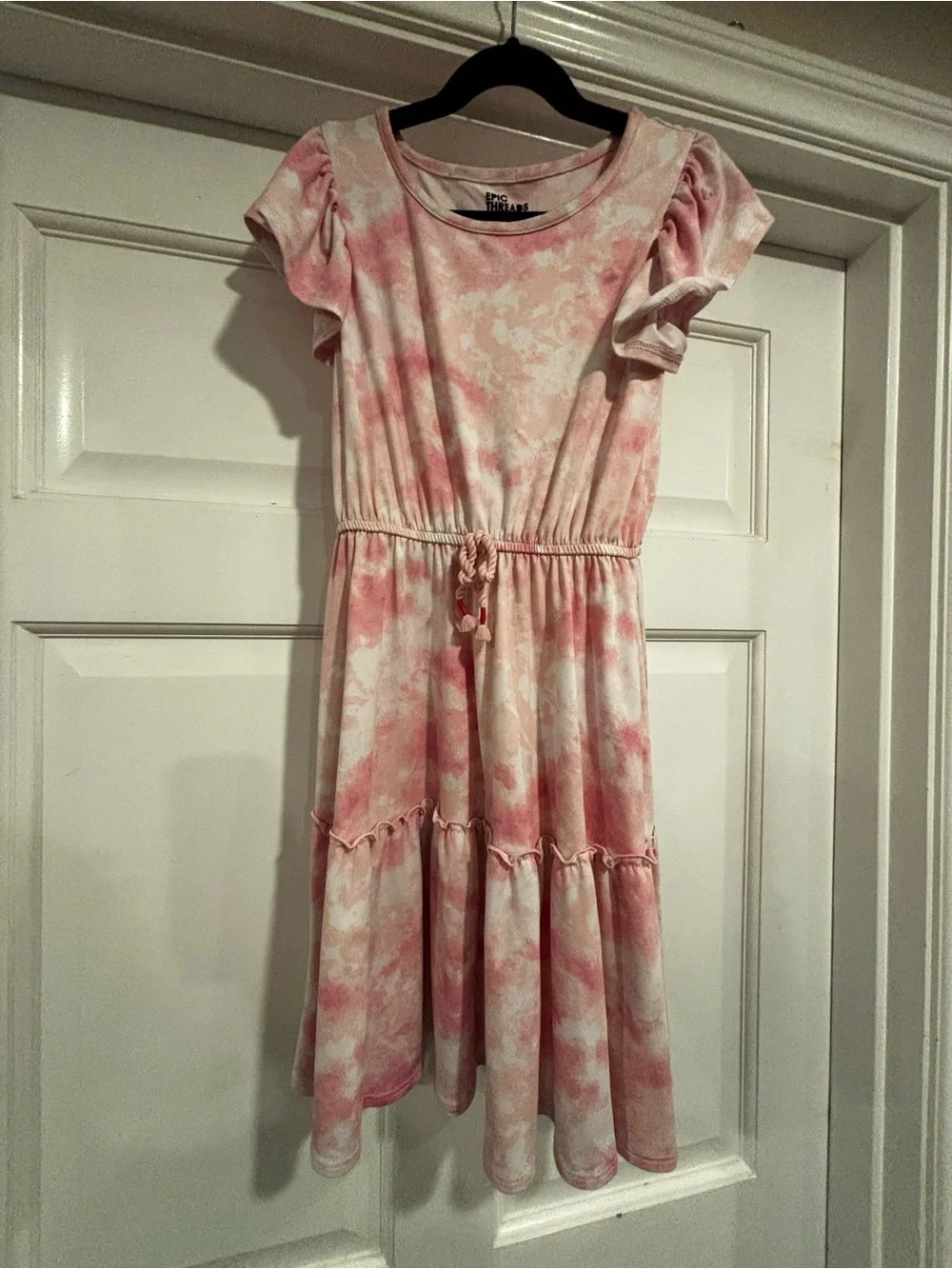 Epic Threads Pink Tie-Dye Tiered Dress with Drawstring